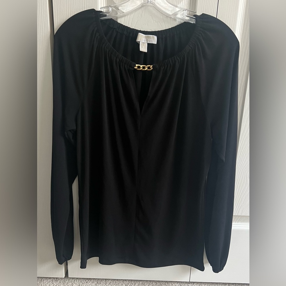 Michael Michael Kors Black Long Sleeved Blouse with Gold Chain Size Small